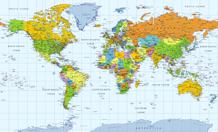 Let's think quickly about the world map.